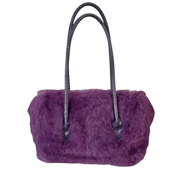 TOSCA BLU Luxurious Purple Faux Leather & Fur Handbag - Picture 2 of 15